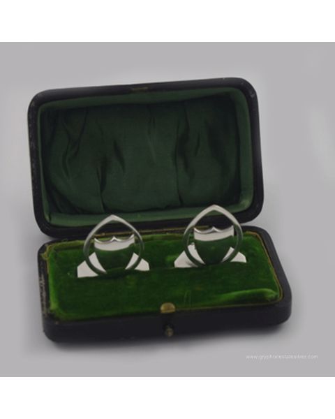 Pair of Cased Antique English Sterling Silver Place Card Holder Set by Horace Woodward & Co. Ltd. with Original Box - Birmingham, 1910, pair, cased, antique, english, sterling silver, sterling, silver, place card holder, place card, place, card holder, ca