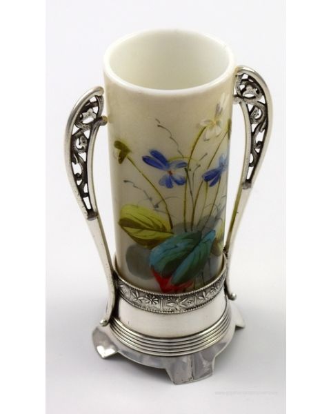 Antique Victorian Silverplated Bud Vase w/Handpainted liner - By Rogers Brother #309