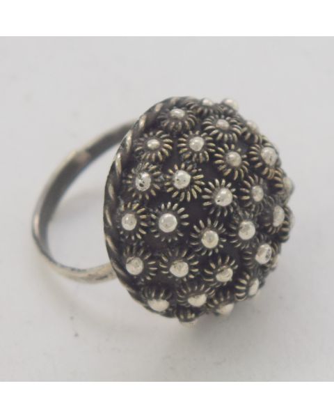 Sterling Silver Beaded Dome Adjustable Ring