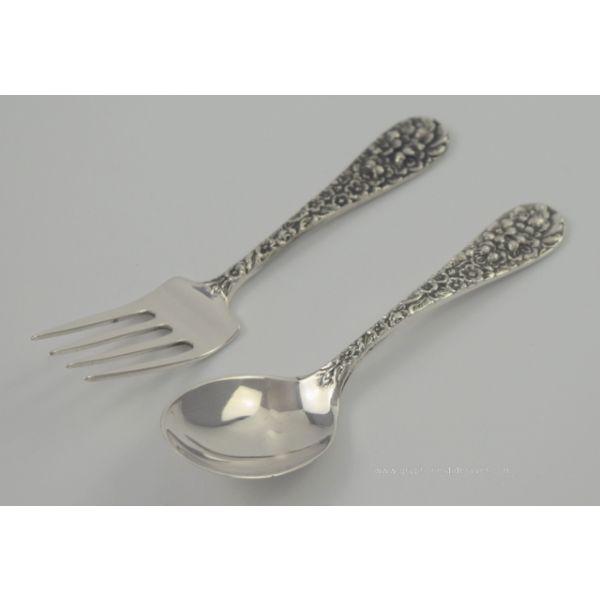 Details about   ROSE  by Stieff Sterling Silver Baby spoon and fork POLISHED SOME NEW OUT OF BAG 