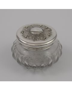 Extra Large Antique Glass Dresser, Vanity Jar with Sterling Silver Cover #1675A