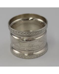 Antique Sterling Silver Napkin Ring with Beaded Bands #23 Engraved "Uncle Henry"