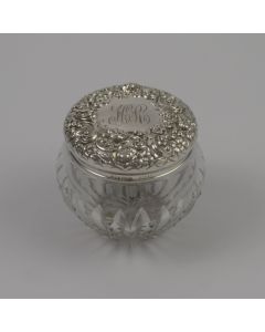 Antique 3" Cut Glass Dresser/ Powder Jar with Sterling Cover #S3291 by Gorham Engraved "HCR" 