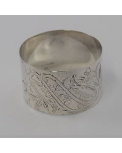 Antique Brite Cut Engraved Sterling Silver Napkin Ring #81 Engraved "NJR" 