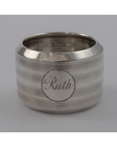 George V, Antique English Sterling Silver Napkin Ring by Wilmot Mfg. Co. , Birmingham, 1916 Engraved "Ruth" 