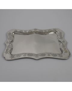 Hand Crafted 7 7/8" x 11 1/4" Vintage Sterling Silver Vanity, Dresser Tray with Engraved Floral Border by Sanborns, Mexico