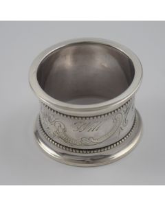 Vintage Sterling Silver Napkin Ring #3089 Beaded Acid Washed Engraved "Will " "1900" 