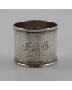 Wide Antique Sterling Silver Napkin Ring Brite Cut Engraved "FMG" "July 17/84" 
