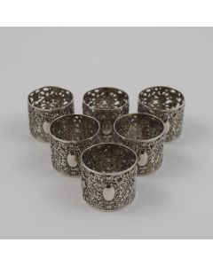 Set of 6 - Vintage .835 German Silver Napkin Rings by Albo with Cherubs and Vacant Cartouche 